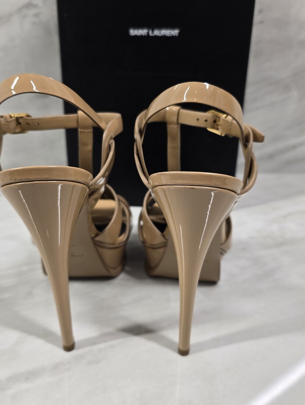 Yves Saint Laurent Nude Patent Leather Platform Sandals - Picture 8 of 15